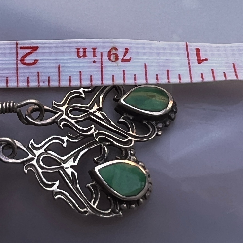 Vintage Style Green Onyx Drop Earrings - Picture 3 of 7